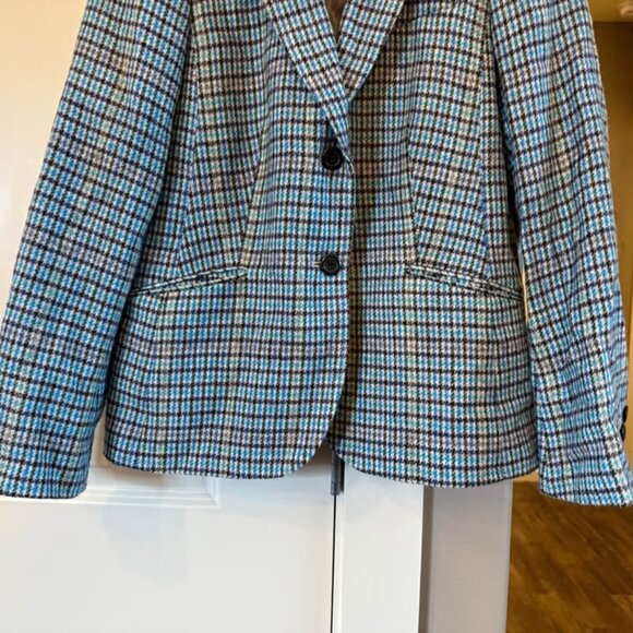 Women Talbots Blue/Multicolor Houndstooth Wool Blend Blazer-Size 10 *Runs Small‎ - Picture 2 of 10